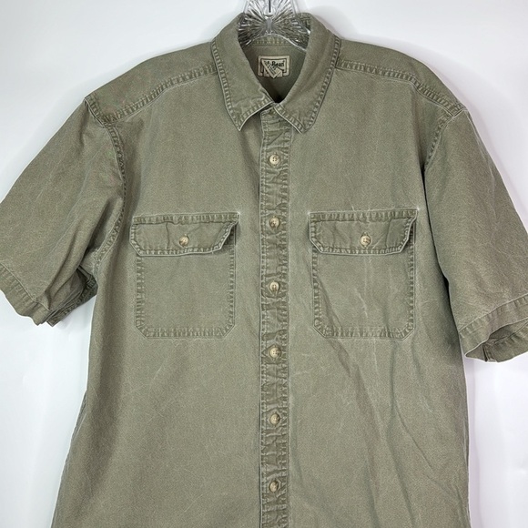 Vintage L.L. Bean OFCW9 Green Short Sleeve Button Up Shirt Medium - Picture 2 of 8